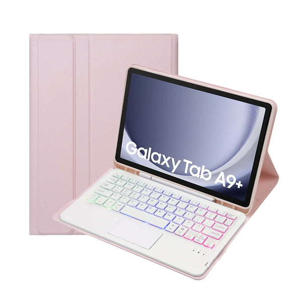 For Samsung Galaxy Tab A9+ X210/X215/X215 A09B-AS Candy Color Touch Backlight Bluetooth Keyboard Leather Tablet Case with Pen Holder(Pink)