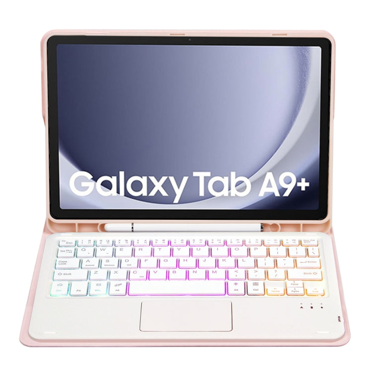 For Samsung Galaxy Tab A9+ X210/X215/X215 A09B-AS Candy Color Touch Backlight Bluetooth Keyboard Leather Tablet Case with Pen Holder(Pink) - free shipping - PMC TechLife - Order now!