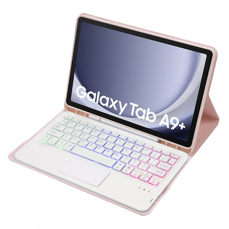 For Samsung Galaxy Tab A9+ X210/X215/X215 A09B-AS Candy Color Touch Backlight Bluetooth Keyboard Leather Tablet Case with Pen Holder(Pink) - free shipping - PMC TechLife - Order now!