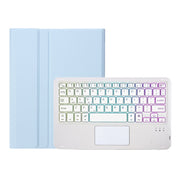 For Samsung Galaxy Tab A9+ X210/X215/X215 A09B-AS Candy Color Touch Backlight Bluetooth Keyboard Leather Tablet Case with Pen Holder(Ice Blue)
