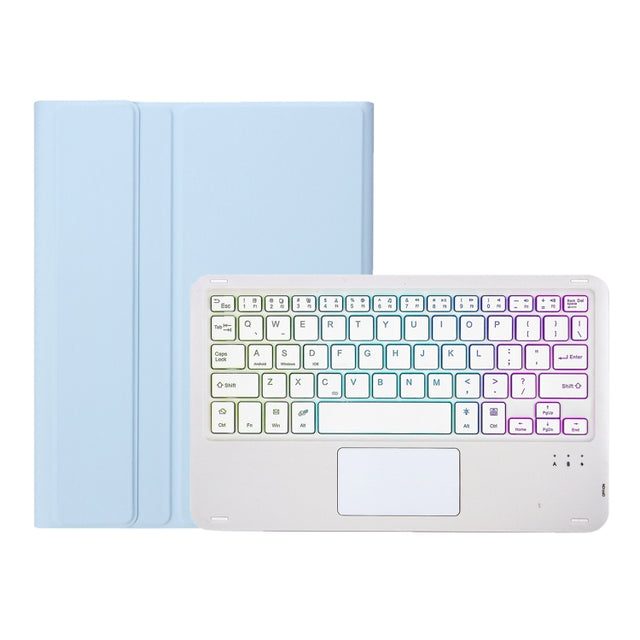 For Samsung Galaxy Tab A9+ X210/X215/X215 A09B-AS Candy Color Touch Backlight Bluetooth Keyboard Leather Tablet Case with Pen Holder(Ice Blue)