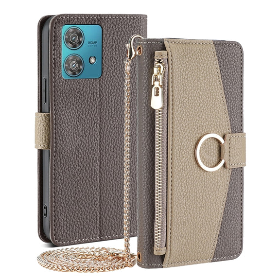 For Motorola Edge 40 Neo 5G Crossbody Litchi Texture Leather Phone Case(Grey)