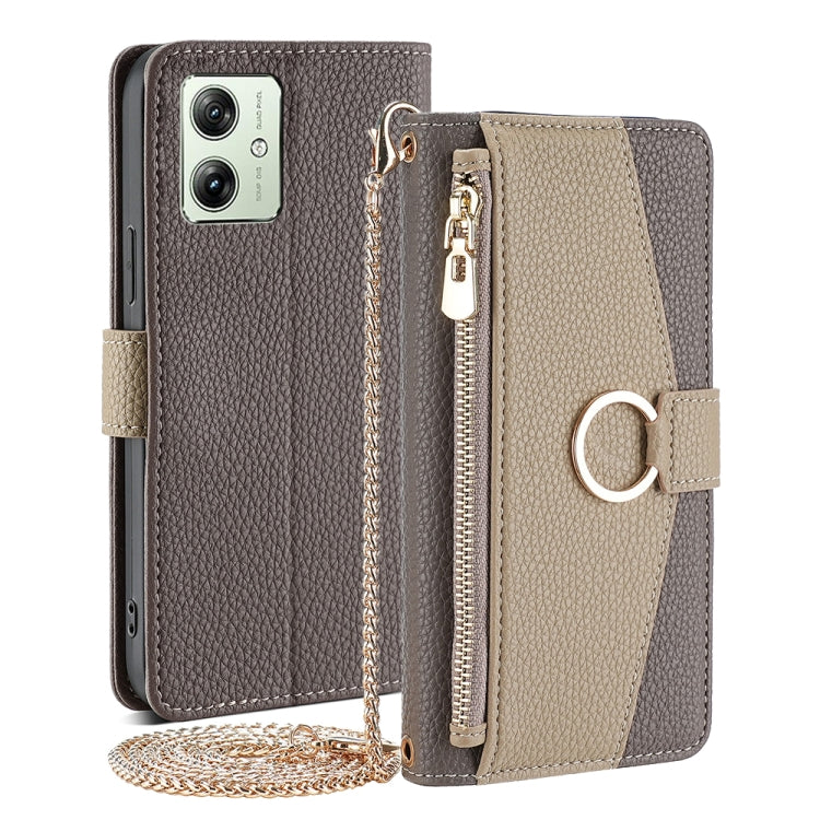 For Motorola Moto G54 5G EU Version Crossbody Litchi Texture Leather Phone Case(Grey) - Motorola Cases by PMC TechLife | Online Shopping South Africa | PMC TechLife | Buy Now Pay Later Mobicred