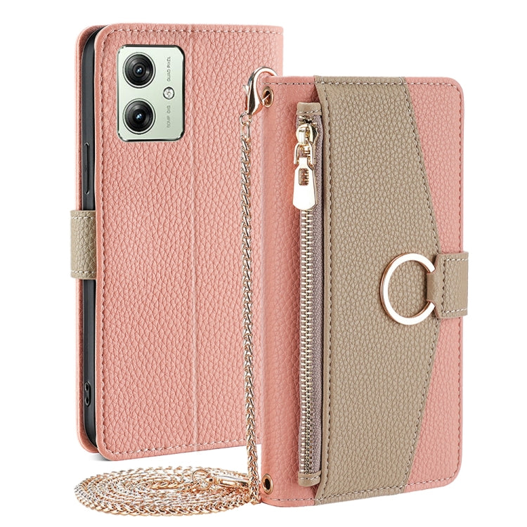 For Motorola Moto G54 5G EU Version Crossbody Litchi Texture Leather Phone Case(Pink) - Motorola Cases by PMC TechLife | Online Shopping South Africa | PMC TechLife | Buy Now Pay Later Mobicred