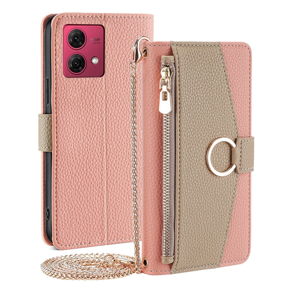 For Motorola Moto G84 5G Crossbody Litchi Texture Leather Phone Case(Pink)