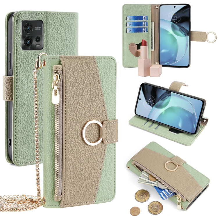 For Motorola Moto G72 4G Crossbody Litchi Texture Leather Phone Case(Green) - Motorola Cases by PMC TechLife | Online Shopping South Africa | PMC TechLife | Buy Now Pay Later Mobicred