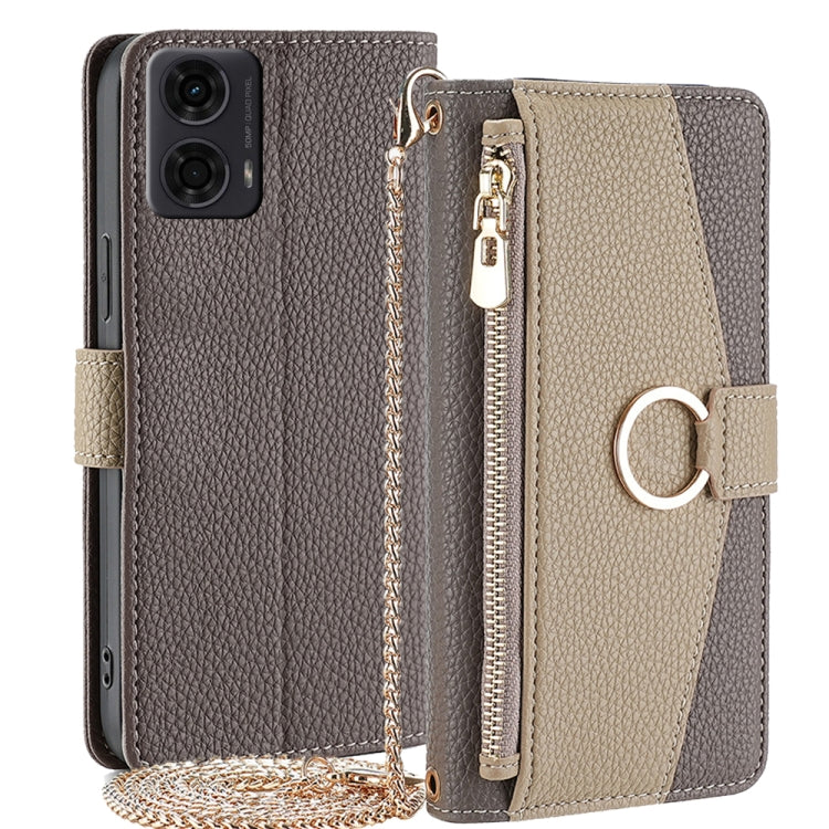 For Motorola Moto G24 4G Crossbody Litchi Texture Leather Phone Case(Grey) - Motorola Cases by PMC TechLife | Online Shopping South Africa | PMC TechLife | Buy Now Pay Later Mobicred