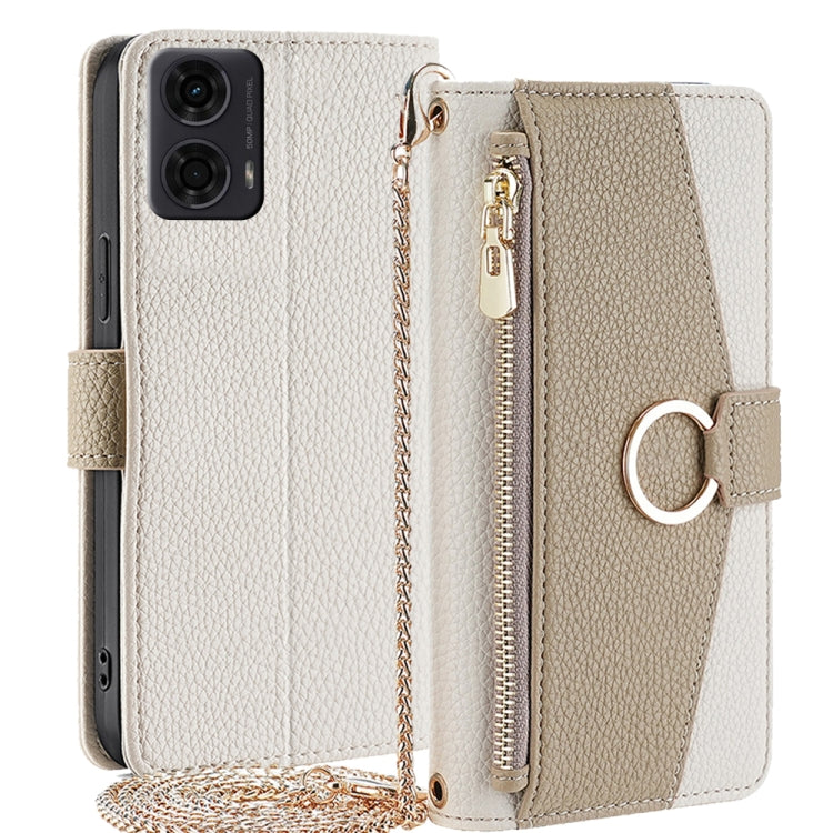 For Motorola Moto G24 4G Crossbody Litchi Texture Leather Phone Case(White) - Motorola Cases by PMC TechLife | Online Shopping South Africa | PMC TechLife | Buy Now Pay Later Mobicred