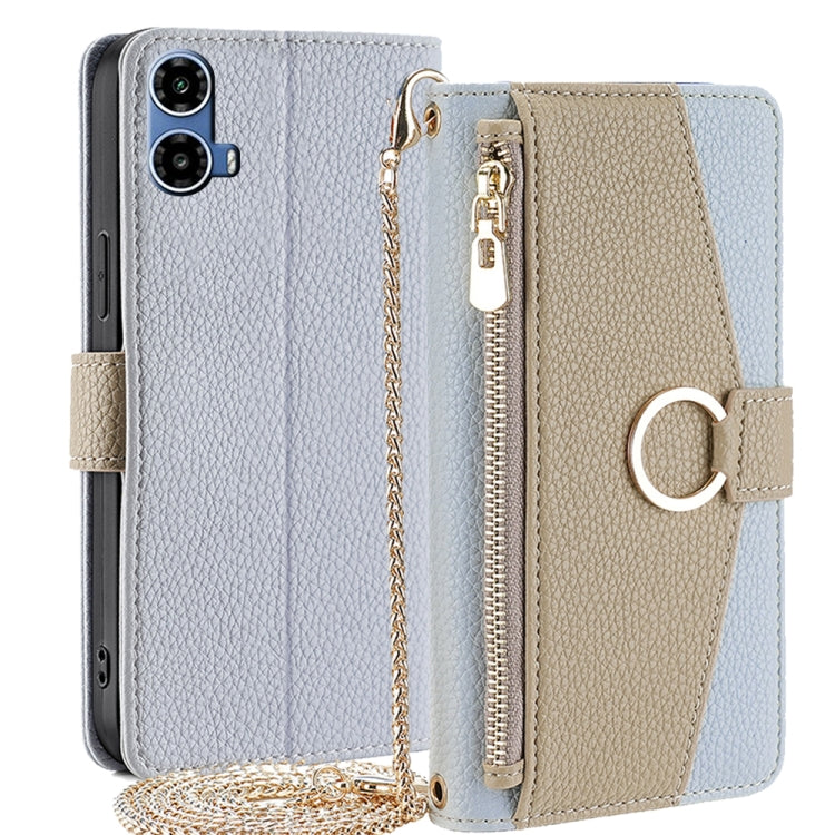 For Motorola Moto G34 5G Crossbody Litchi Texture Leather Phone Case(Blue) - Motorola Cases by PMC TechLife | Online Shopping South Africa | PMC TechLife | Buy Now Pay Later Mobicred