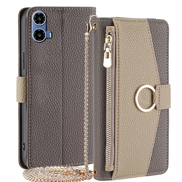 For Motorola Moto G34 5G Crossbody Litchi Texture Leather Phone Case(Grey) - Motorola Cases by PMC TechLife | Online Shopping South Africa | PMC TechLife | Buy Now Pay Later Mobicred