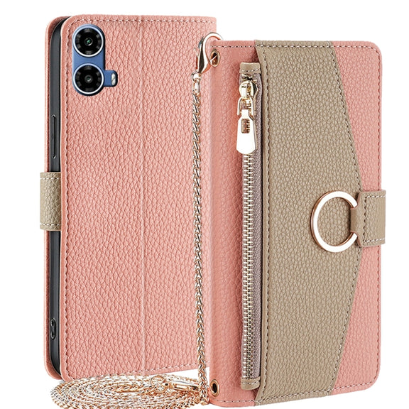 For Motorola Moto G34 5G Crossbody Litchi Texture Leather Phone Case(Pink)