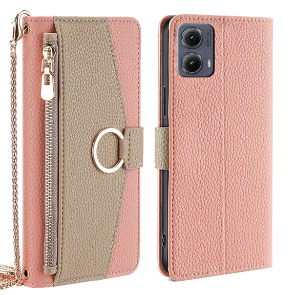 For Motorola Edge 5G 2024 Crossbody Litchi Texture Leather Phone Case(Pink)