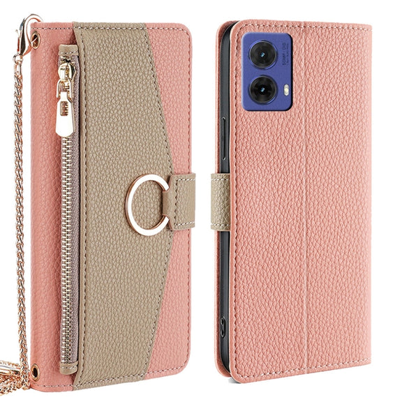 For Motorola Moto G85 5G Crossbody Litchi Texture Leather Phone Case(Pink)