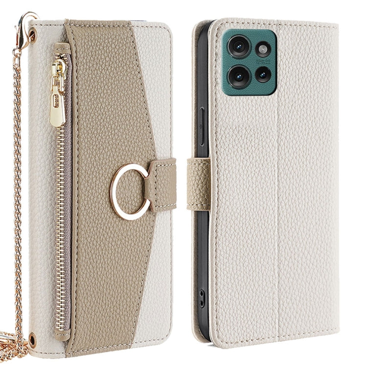 For Motorola Edge 50 5G Crossbody Litchi Texture Leather Phone Case(White) - Motorola Cases by PMC TechLife | Online Shopping South Africa | PMC TechLife | Buy Now Pay Later Mobicred