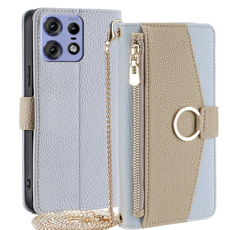 For Motorola Edge 50 Pro 5G Crossbody Litchi Texture Leather Phone Case(Blue) - Motorola Cases by PMC TechLife | Online Shopping South Africa | PMC TechLife | Buy Now Pay Later Mobicred