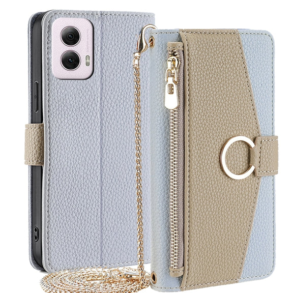 For Motorola Moto G Power 5G 2024 Crossbody Litchi Texture Leather Phone Case(Blue)