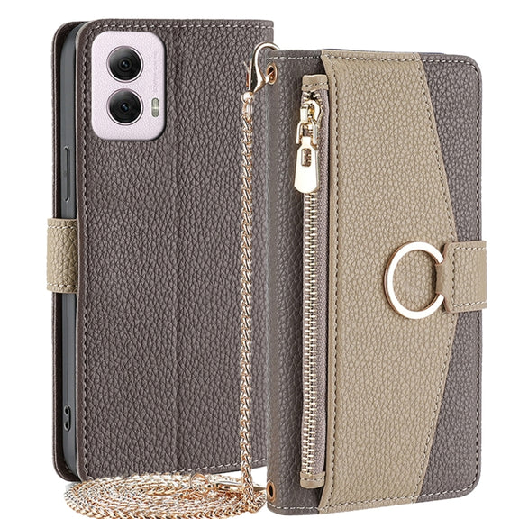 For Motorola Moto G Power 5G 2024 Crossbody Litchi Texture Leather Phone Case(Grey)