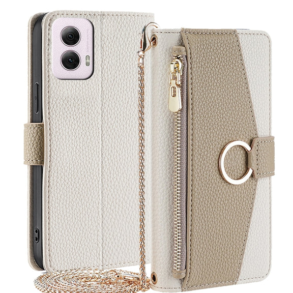 For Motorola Moto G Power 5G 2024 Crossbody Litchi Texture Leather Phone Case(White)