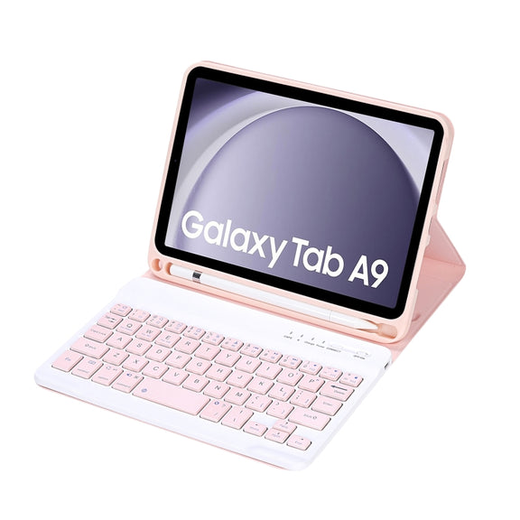 For Samsung Galaxy Tab A9 X110/X115 A221B Candy Color TPU Bluetooth Keyboard Leather Tablet Case with Pen Holder(Pink)
