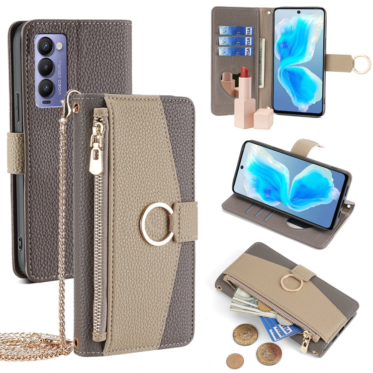 For Tecno Camon 18 / 18 P Crossbody Litchi Texture Leather Phone Case(Grey) - Tecno Cases by PMC TechLife | Online Shopping South Africa | PMC TechLife | Buy Now Pay Later Mobicred