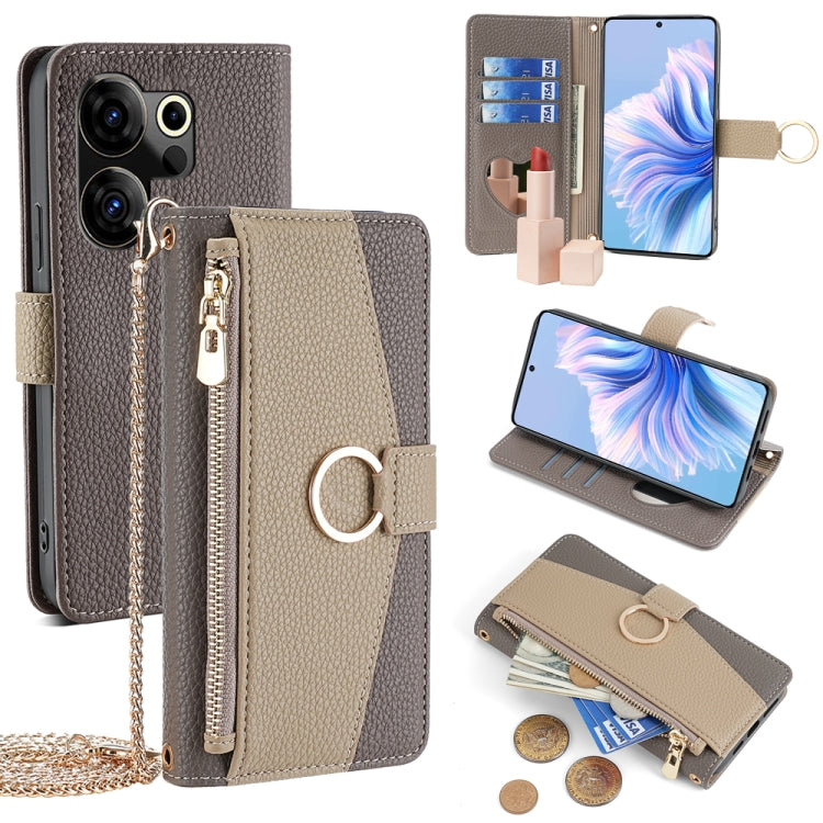 For Tecno Camon 20 Premier 5G Crossbody Litchi Texture Leather Phone Case(Grey) - Tecno Cases by PMC TechLife | Online Shopping South Africa | PMC TechLife | Buy Now Pay Later Mobicred