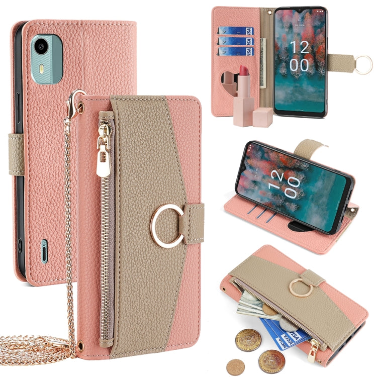 For Nokia C12 Crossbody Litchi Texture Leather Phone Case(Pink) - Nokia Cases by PMC TechLife | Online Shopping South Africa | PMC TechLife | Buy Now Pay Later Mobicred