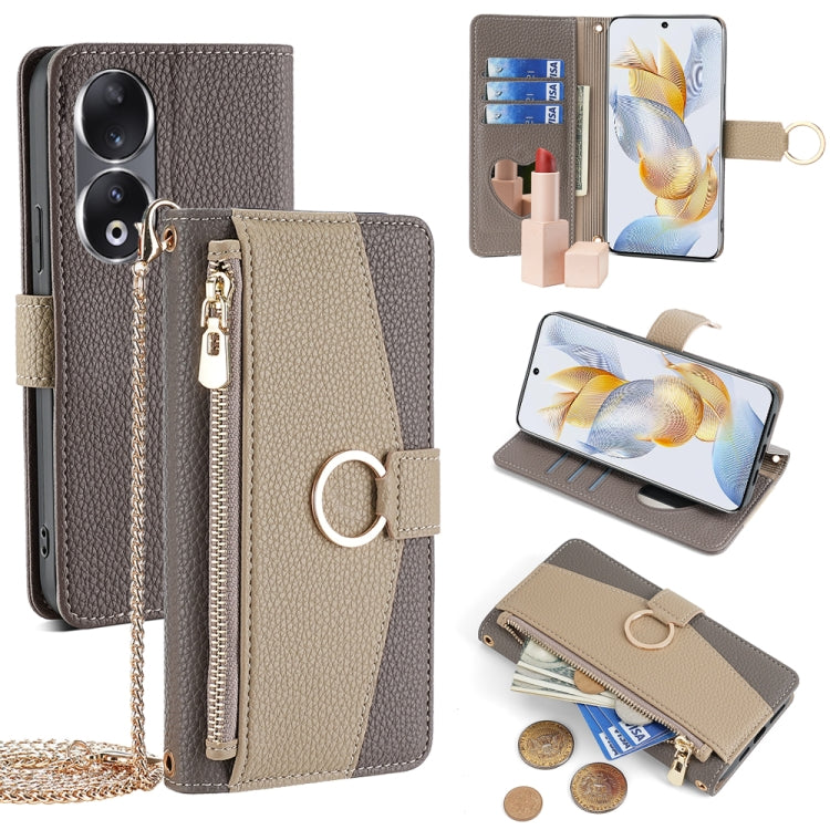 For Honor 90 5G Crossbody Litchi Texture Leather Phone Case(Grey) - Honor Cases by PMC TechLife | Online Shopping South Africa | PMC TechLife | Buy Now Pay Later Mobicred