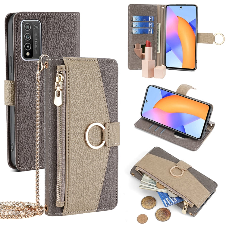 For Honor 10X Lite Crossbody Litchi Texture Leather Phone Case(Grey) - Honor Cases by PMC TechLife | Online Shopping South Africa | PMC TechLife | Buy Now Pay Later Mobicred
