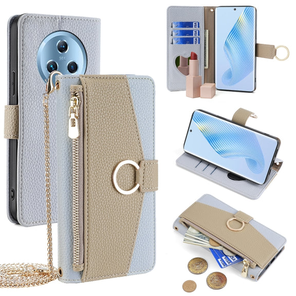 For Honor Magic5 Crossbody Litchi Texture Leather Phone Case(Blue)