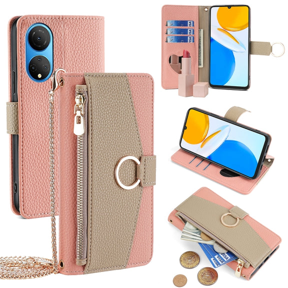 For Honor X7 4G Crossbody Litchi Texture Leather Phone Case(Pink)