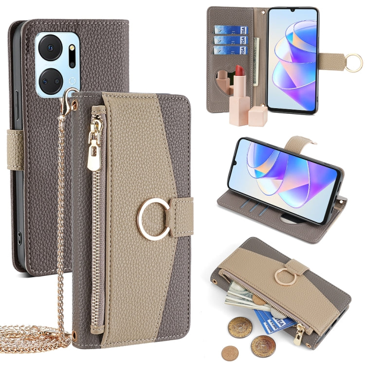 For Honor X7a Crossbody Litchi Texture Leather Phone Case(Grey) - Honor Cases by PMC TechLife | Online Shopping South Africa | PMC TechLife | Buy Now Pay Later Mobicred