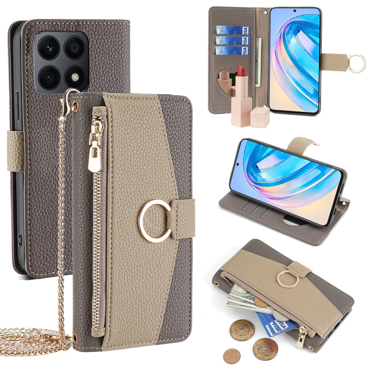 For Honor X8a Crossbody Litchi Texture Leather Phone Case(Grey) - Honor Cases by PMC TechLife | Online Shopping South Africa | PMC TechLife | Buy Now Pay Later Mobicred