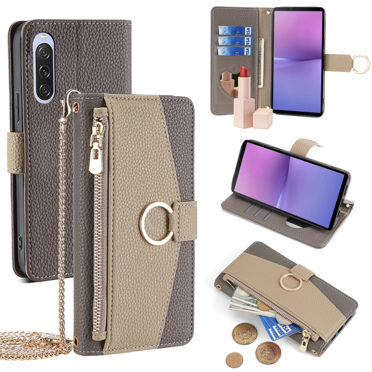 For Sony Xperia 10 V Crossbody Litchi Texture Leather Phone Case(Grey) - Sony Cases by PMC TechLife | Online Shopping South Africa | PMC TechLife | Buy Now Pay Later Mobicred
