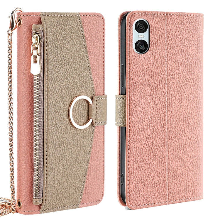 For Sony Xperia 10 VI Crossbody Litchi Texture Leather Phone Case(Pink) - Sony Cases by PMC TechLife | Online Shopping South Africa | PMC TechLife | Buy Now Pay Later Mobicred