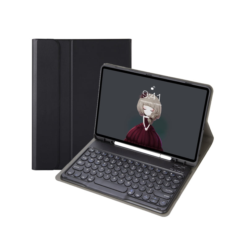 For Samsung Galaxy Tab A9+ X210/X215/X215 YA09B Candy Color TPU Round Keycap Bluetooth Keyboard Leather Case with Pen Slot(Black) - Samsung Keyboard by PMC TechLife | Online Shopping South Africa | PMC TechLife
