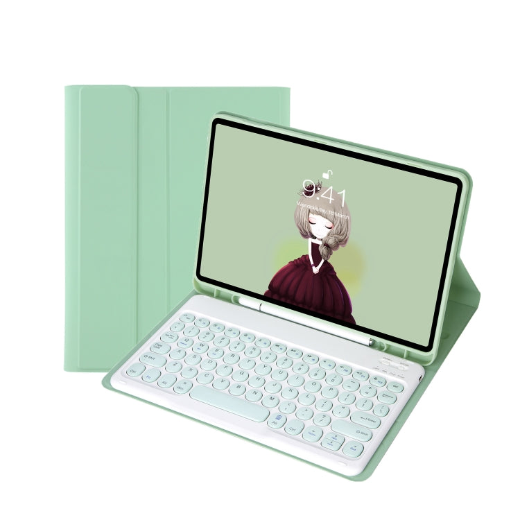 For Samsung Galaxy Tab A9+ X210/X215/X215 YA09B Candy Color TPU Round Keycap Bluetooth Keyboard Leather Case with Pen Slot(Light Green) - Samsung Keyboard by PMC TechLife | Online Shopping South Africa | PMC TechLife