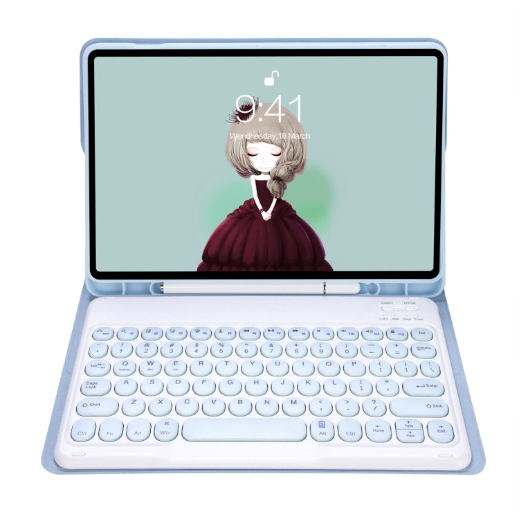 For Samsung Galaxy Tab A9+ X210/X215/X215 YA09B Candy Color TPU Round Keycap Bluetooth Keyboard Leather Case with Pen Slot(Ice Blue) - Samsung Keyboard by PMC TechLife | Online Shopping South Africa | PMC TechLife