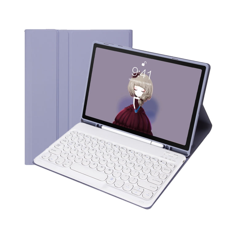 For Samsung Galaxy Tab A9+ X210/X215/X215 YA09B Candy Color TPU Round Keycap Bluetooth Keyboard Leather Case with Pen Slot(Purple) - Samsung Keyboard by PMC TechLife | Online Shopping South Africa | PMC TechLife