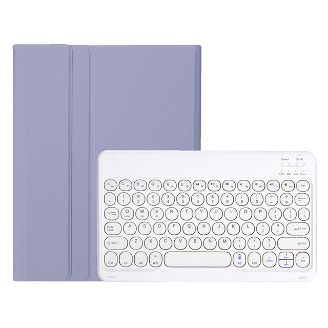 For Samsung Galaxy Tab A9+ X210/X215/X215 YA09B Candy Color TPU Round Keycap Bluetooth Keyboard Leather Case with Pen Slot(Purple)