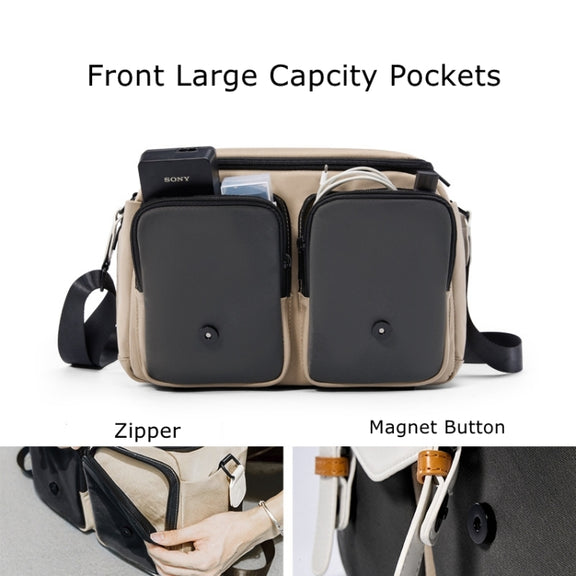 Cwatcun D99 Contrast Color Single Shoulder Camera Bag Outdoor Camera Bag Professional Crossbody Handbag, Size:25.5 x 10.5 x 18cm Medium(Khaki Black)