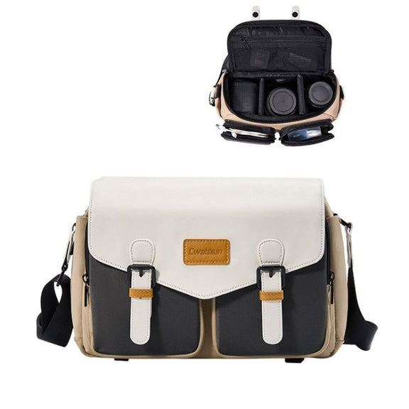 Cwatcun D99 Contrast Color Single Shoulder Camera Bag Outdoor Camera Bag Professional Crossbody Handbag, Size:25.5 x 10.5 x 18cm Medium(Khaki Black)