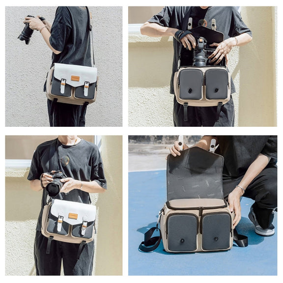 Cwatcun D99 Contrast Color Single Shoulder Camera Bag Outdoor Camera Bag Professional Crossbody Handbag, Size:25.5 x 10.5 x 18cm Medium(Khaki Black)