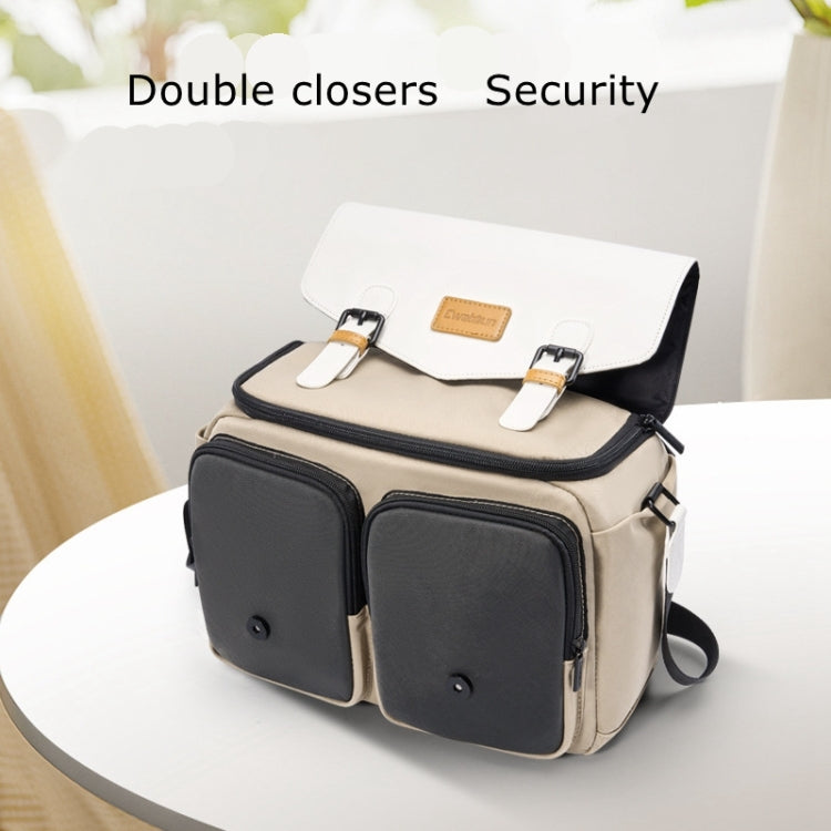 Cwatcun D99 Contrast Color Single Shoulder Camera Bag Outdoor Camera Bag Professional Crossbody Handbag, Size:32.5 x 14.5 x 21.5cm Large(Khaki Black)
