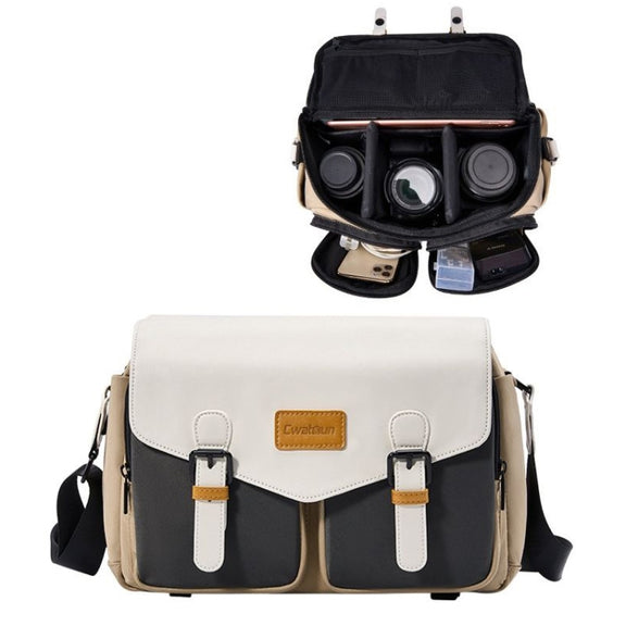 Cwatcun D99 Contrast Color Single Shoulder Camera Bag Outdoor Camera Bag Professional Crossbody Handbag, Size:32.5 x 14.5 x 21.5cm Large(Khaki Black)