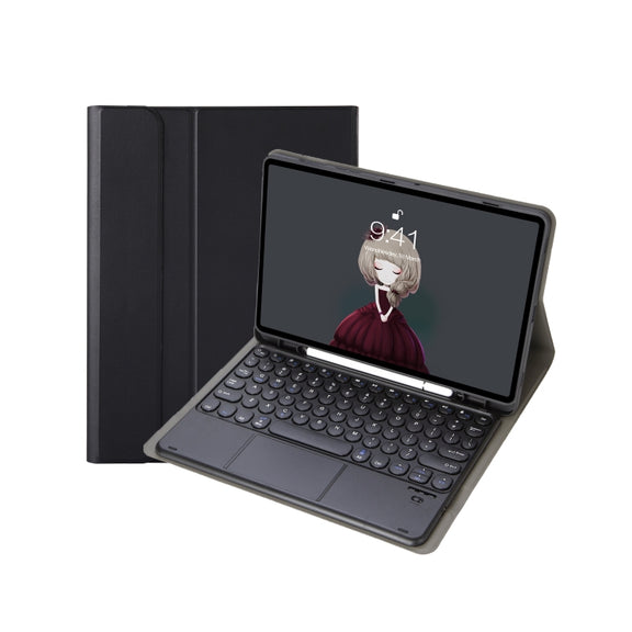 For Samsung Galaxy Tab A9+ X210/X215/X215 YA09B-A Candy Color TPU Round Keycap Touch Bluetooth Keyboard Leather Case with Pen Slot(Black)