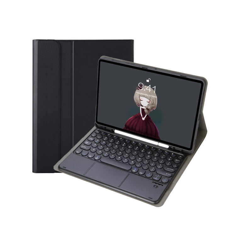 For Samsung Galaxy Tab A9+ X210/X215/X215 YA09B-A Candy Color TPU Round Keycap Touch Bluetooth Keyboard Leather Case with Pen Slot(Black)