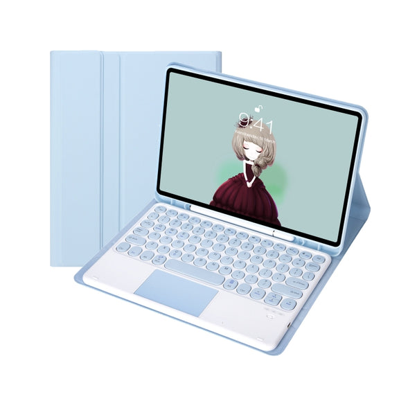 For Samsung Galaxy Tab A9+ X210/X215/X215 YA09B-A Candy Color TPU Round Keycap Touch Bluetooth Keyboard Leather Case with Pen Slot(Ice Blue)