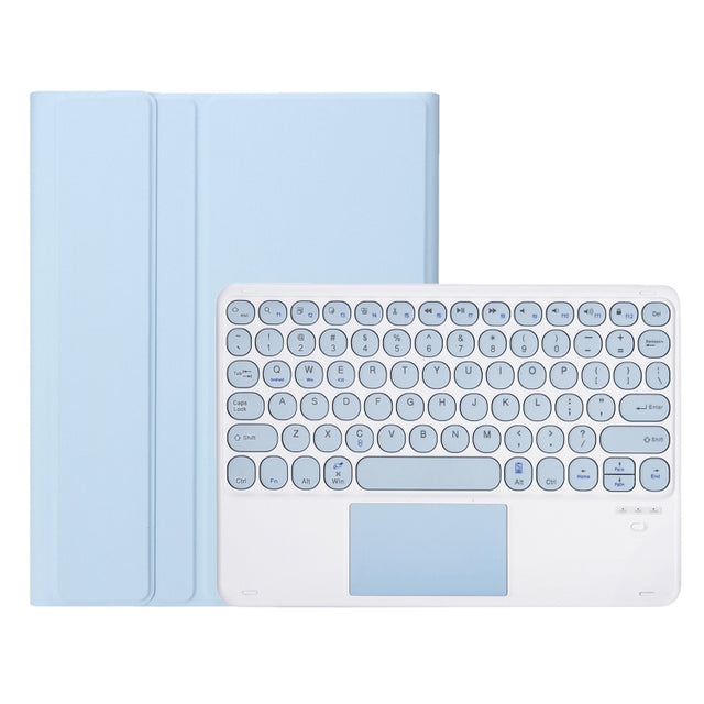 For Samsung Galaxy Tab A9+ X210/X215/X215 YA09B-A Candy Color TPU Round Keycap Touch Bluetooth Keyboard Leather Case with Pen Slot(Ice Blue)