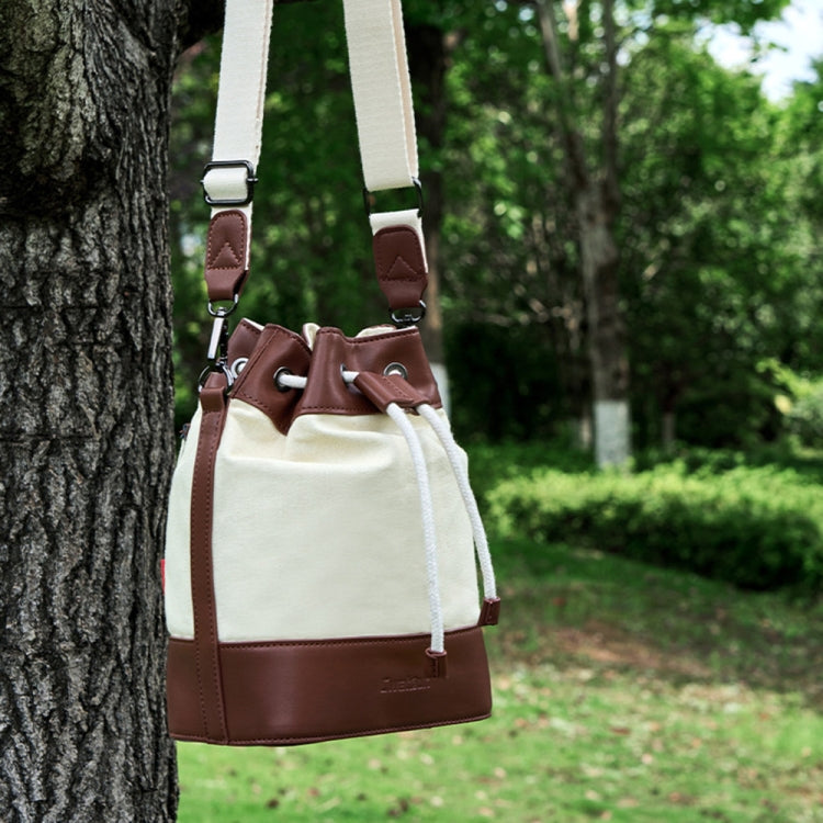 Cwatcun D100 Canvas PU Waterproof Bundle Drawstring Lens Bag Crossbody Camera Bag, Size:20 x 11 x 26cm(Beige) - free shipping - PMC Jewellery - Order now!