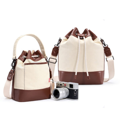 Cwatcun D100 Canvas PU Waterproof Bundle Drawstring Lens Bag Crossbody Camera Bag, Size:20 x 11 x 26cm(Beige) - free shipping - PMC Jewellery - Order now!